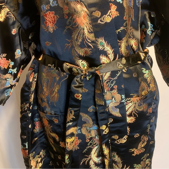 Lotus Black Kimono Full Length Robe with Pockets and Waist Tie - Picture 4 of 14